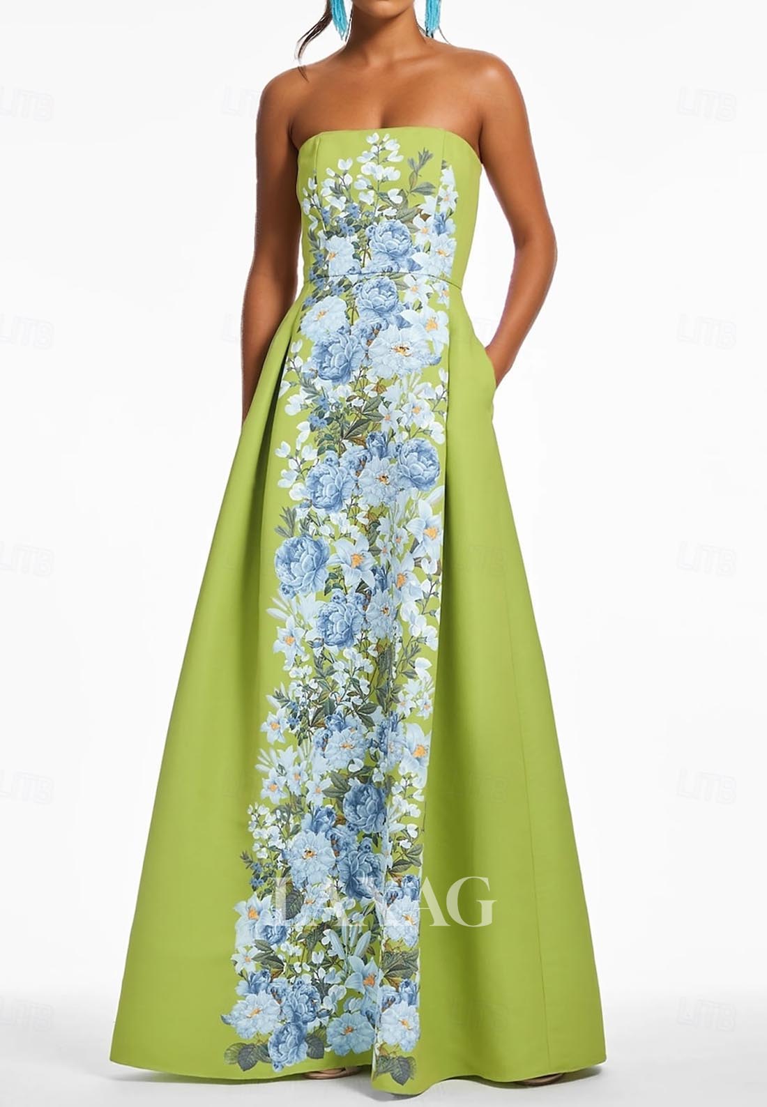 Tube Top Off-Shoulder A-Line Evening Dress Long-Sleeves Applique Floor-Length Formal Gowns