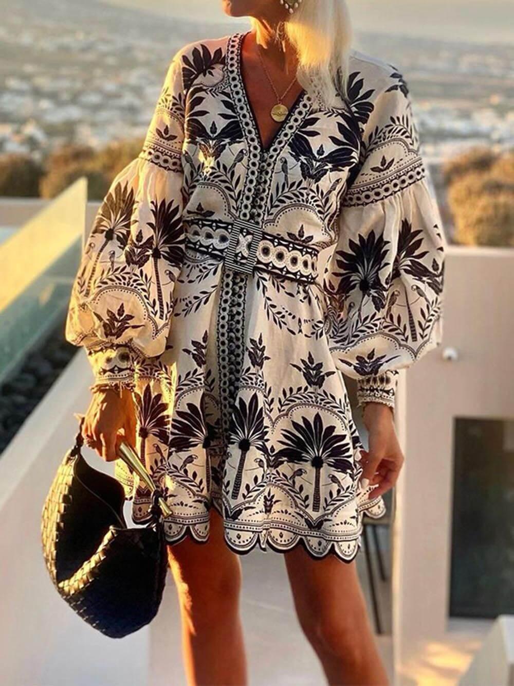 Fashion Printed Beach Loose Mini Dress Black