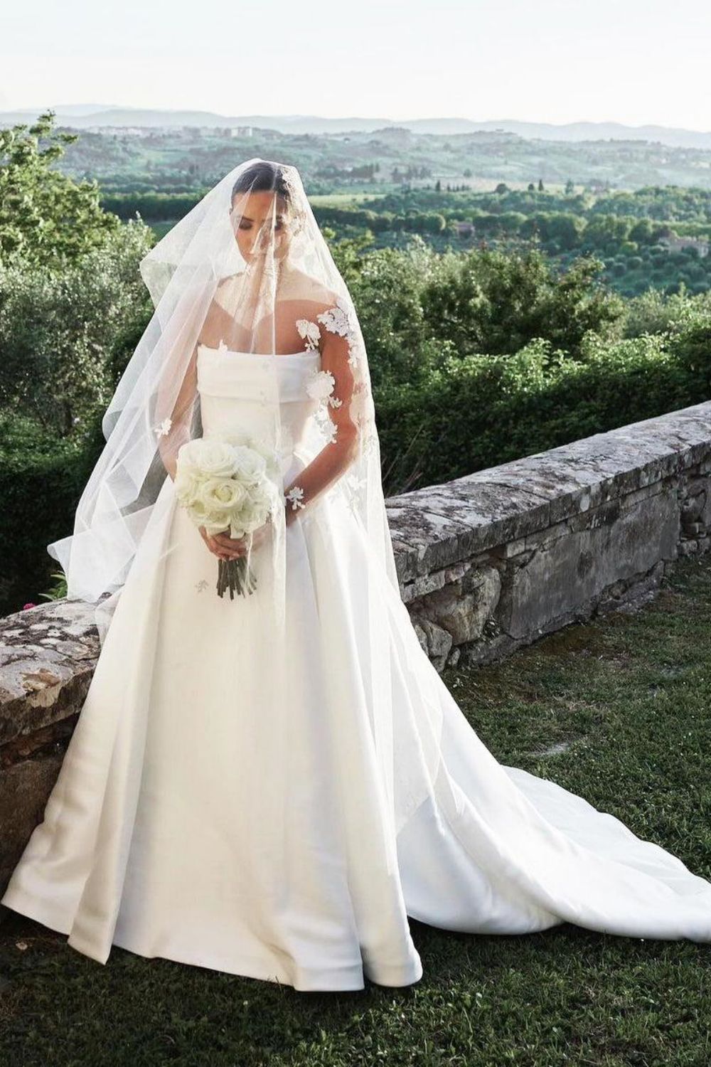 Charming A Line Strapless White Long Wedding Dresses with Split Front