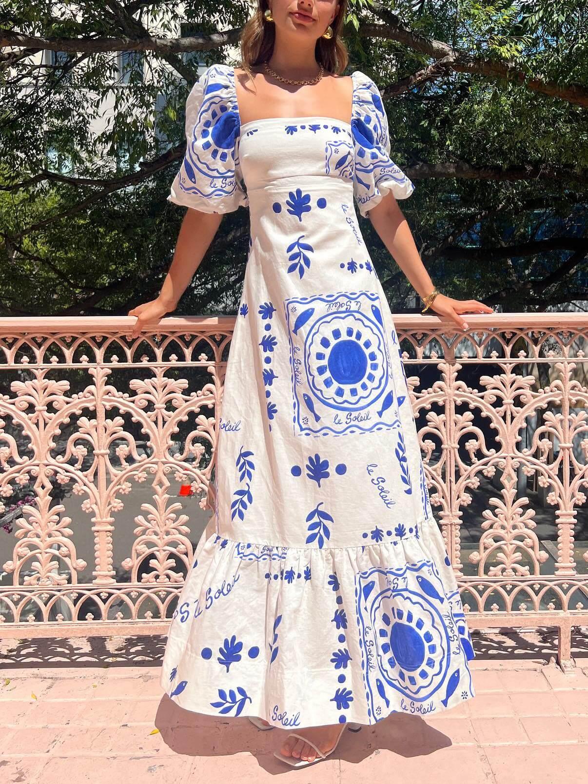 Puff Sleeve Vacation Midi Dress White