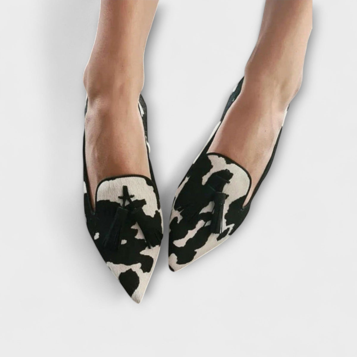 Animal Print Pointed Toe Tassel Flats