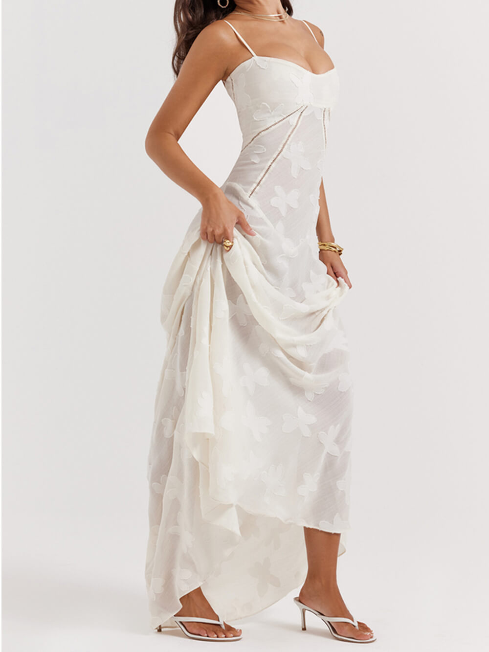 Classic Cream Floral Lace Back Maxi Dress