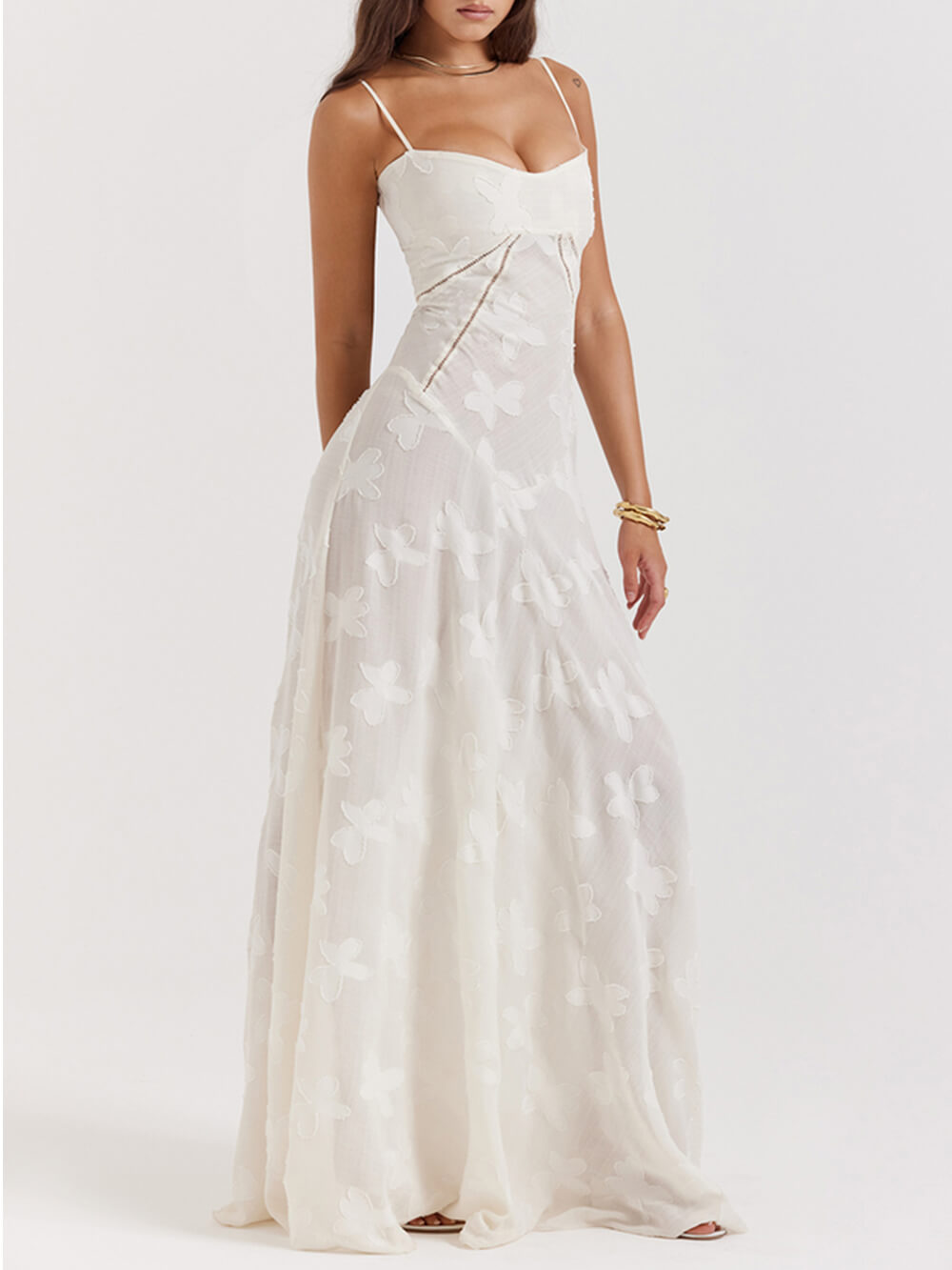 Classic Cream Floral Lace Back Maxi Dress