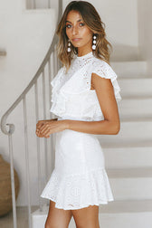 Angelisa White Hollow-Out Lace Mini Dress - View 2