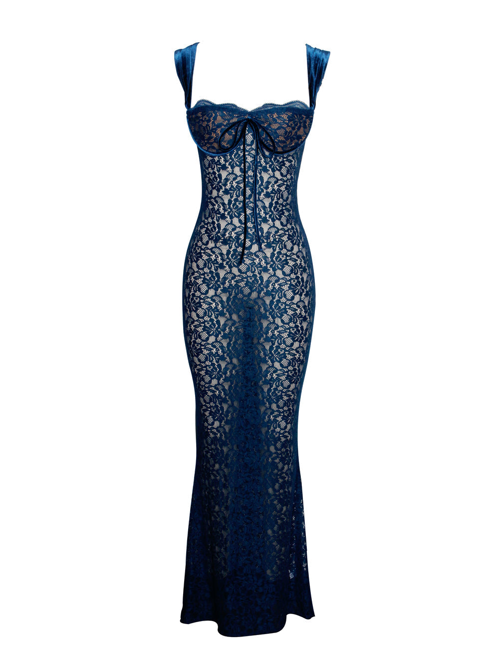 Sheer Lace Sweetheart Wide Strap Bodycon Maxi Dress 37