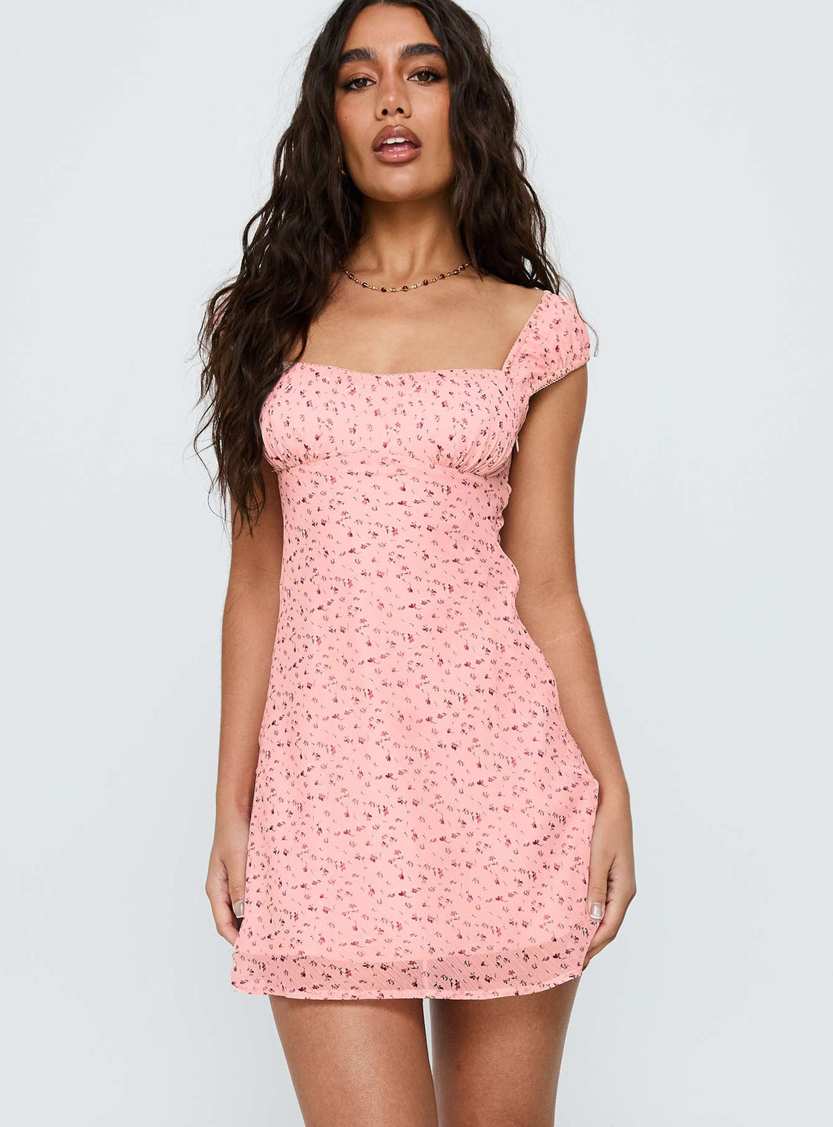 Ditsy Floral Sweetheart Neck Cap Sleeve Fitted Mini Dress 2