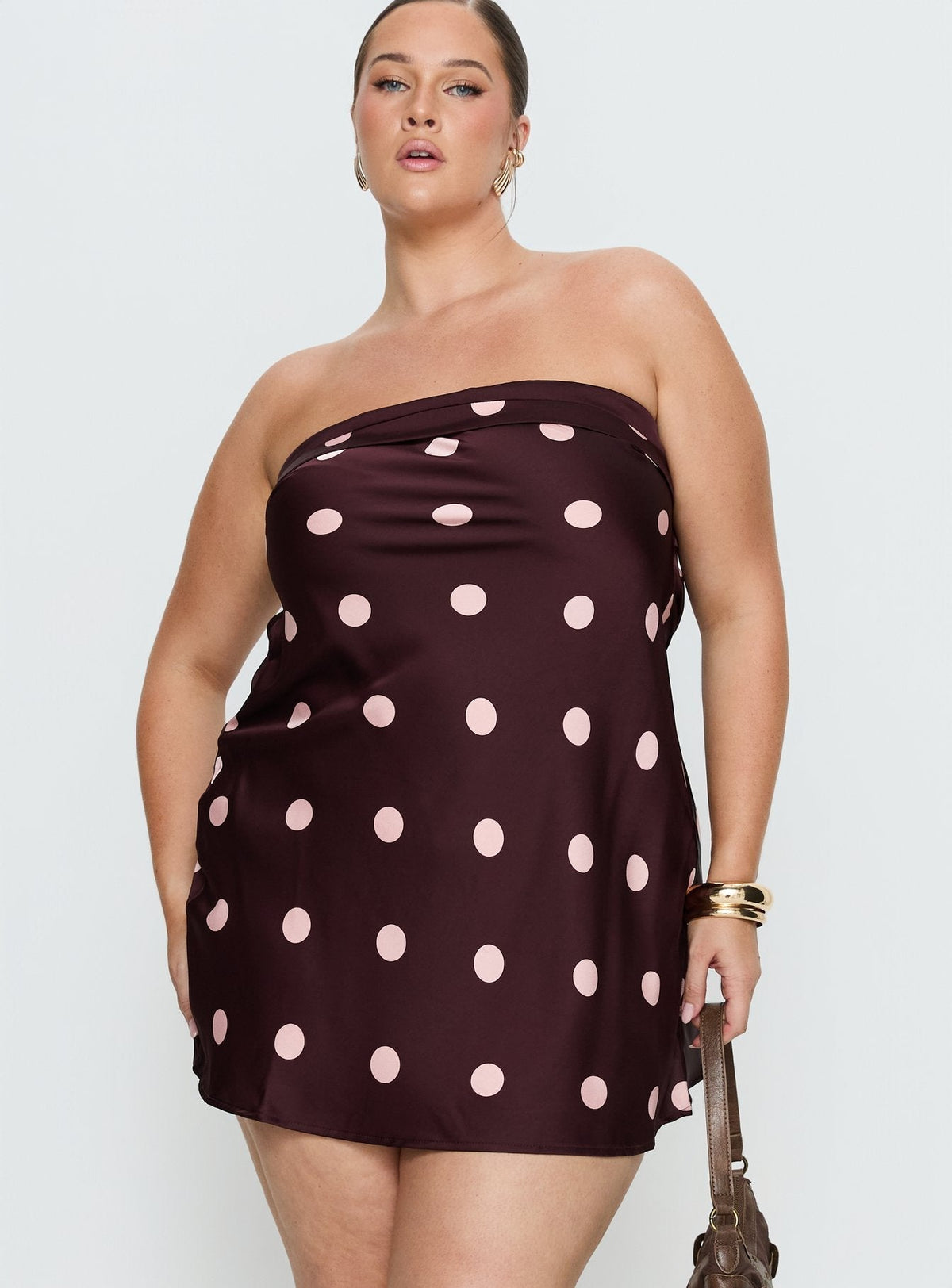 Polka Dot Satin Strapless Open Back Mini Dress 2