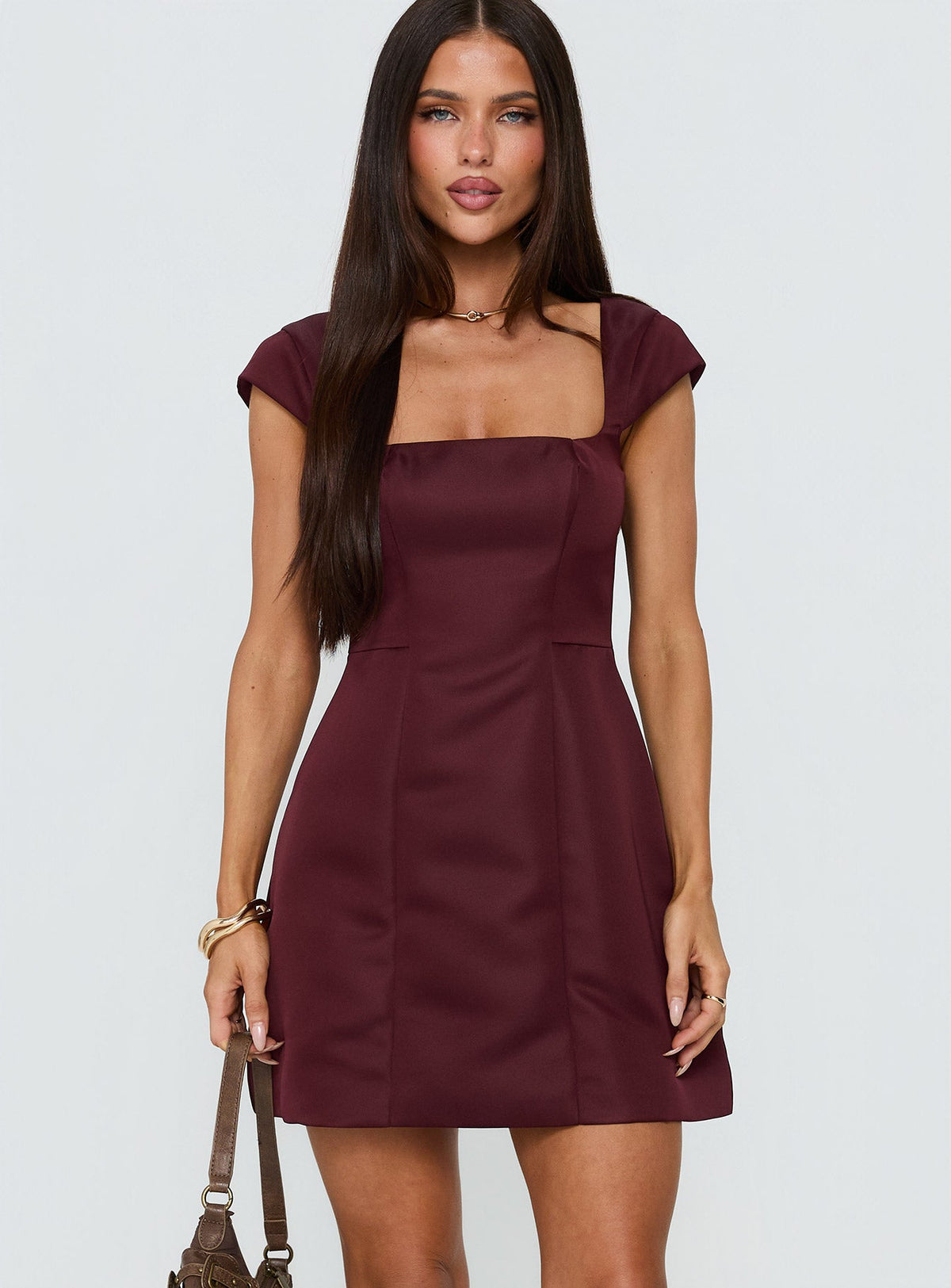 Square Neck Cap Sleeve Paneled A-Line Mini Dress