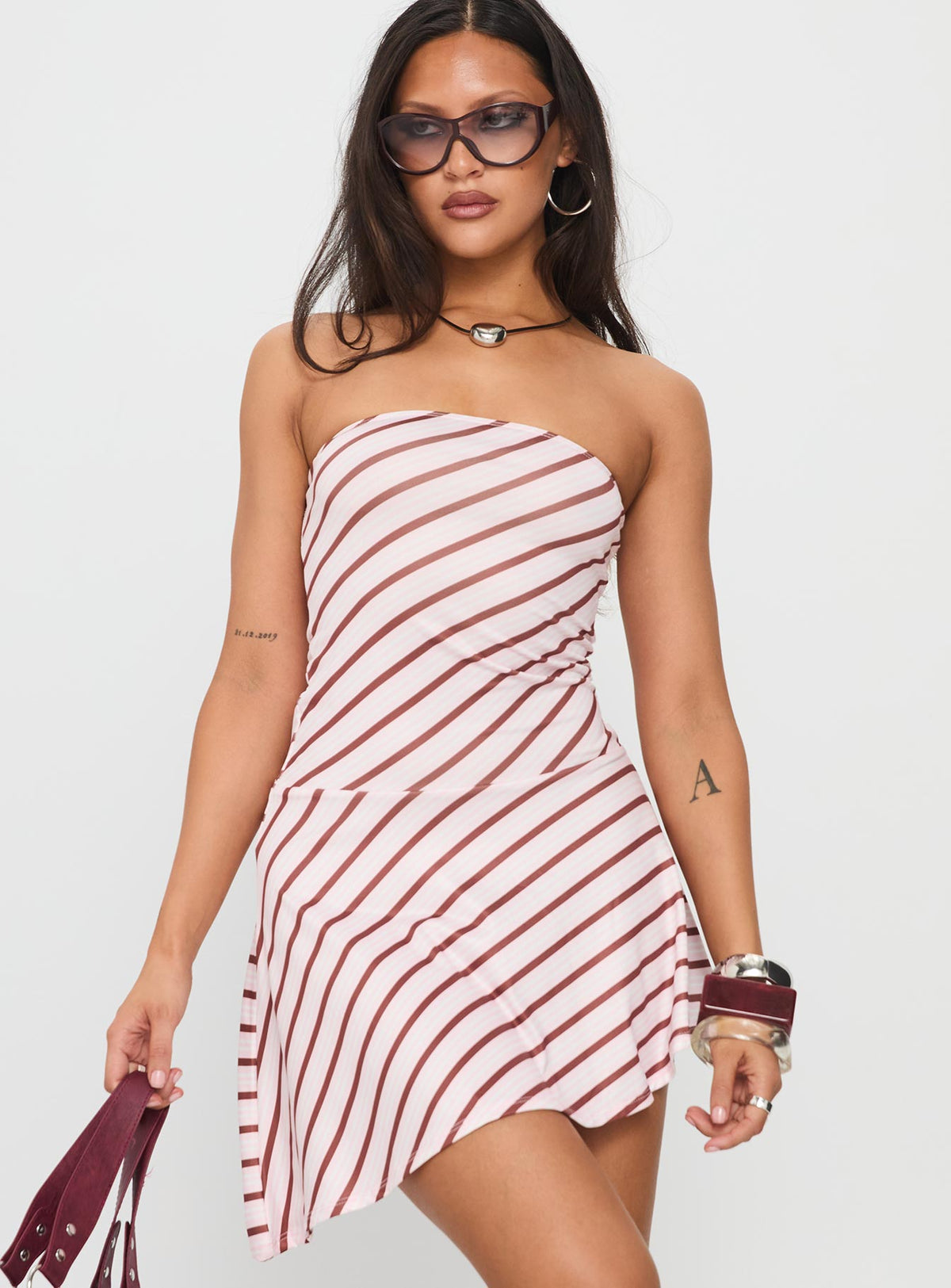 Diagonal Stripe Strapless Fit and Flare Mini Dress 2