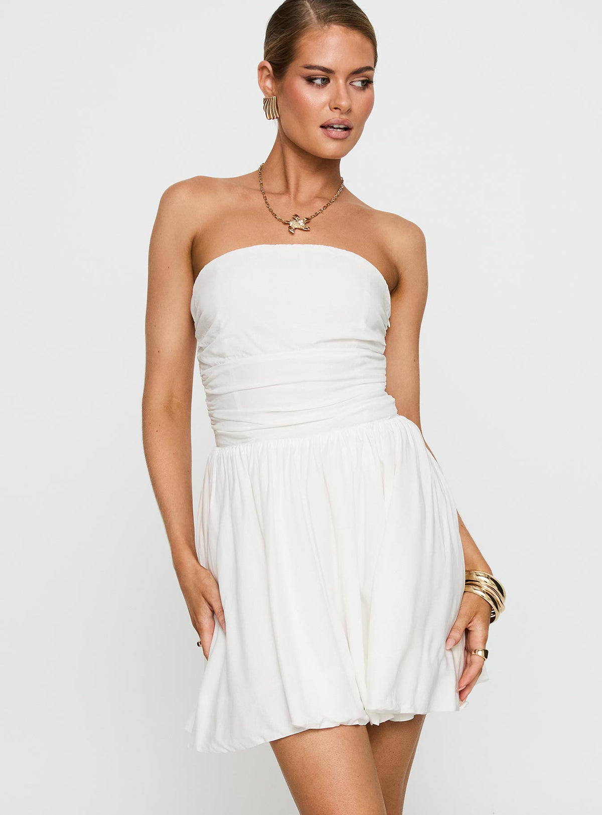 Strapless Ruched Bodice Fit and Flare Mini Dress 2