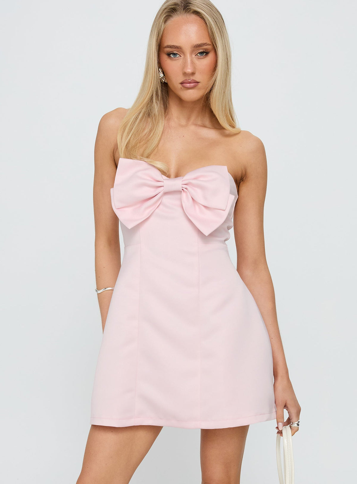 Genevie Strapless Bow Bust Mini Dress Light Pink