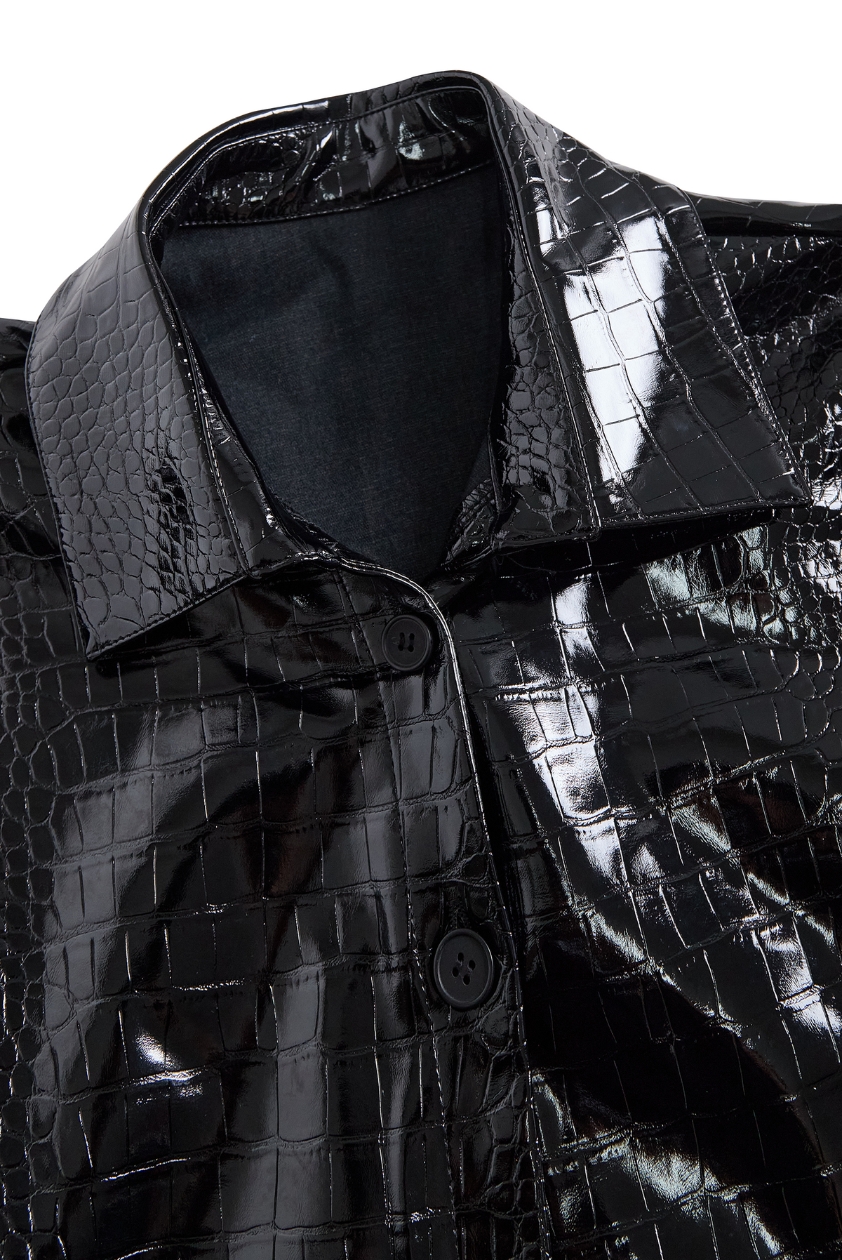 Crocodile Embossed Faux Leather Long Sleeve Shirt