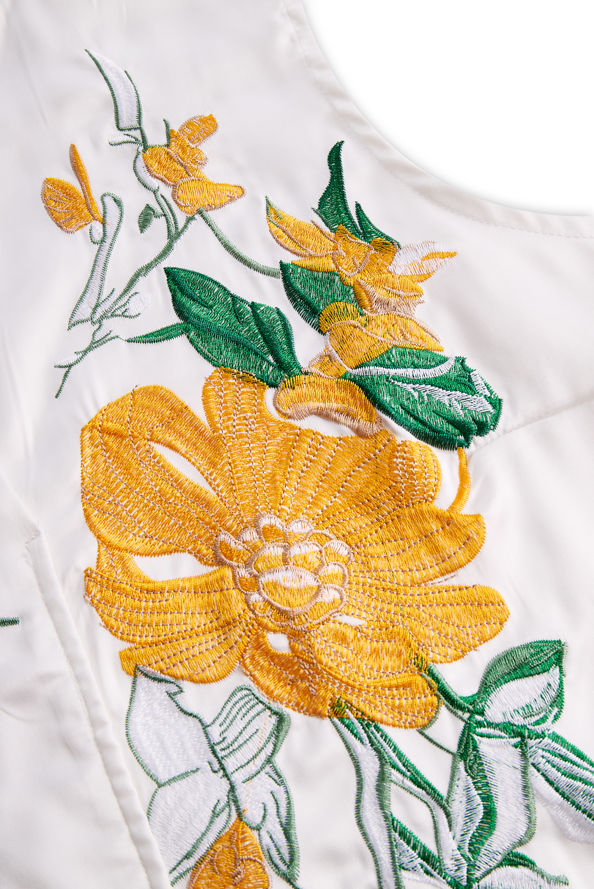 Stand Collar Sleeveless Floral Embroidered V-Neck Blouse