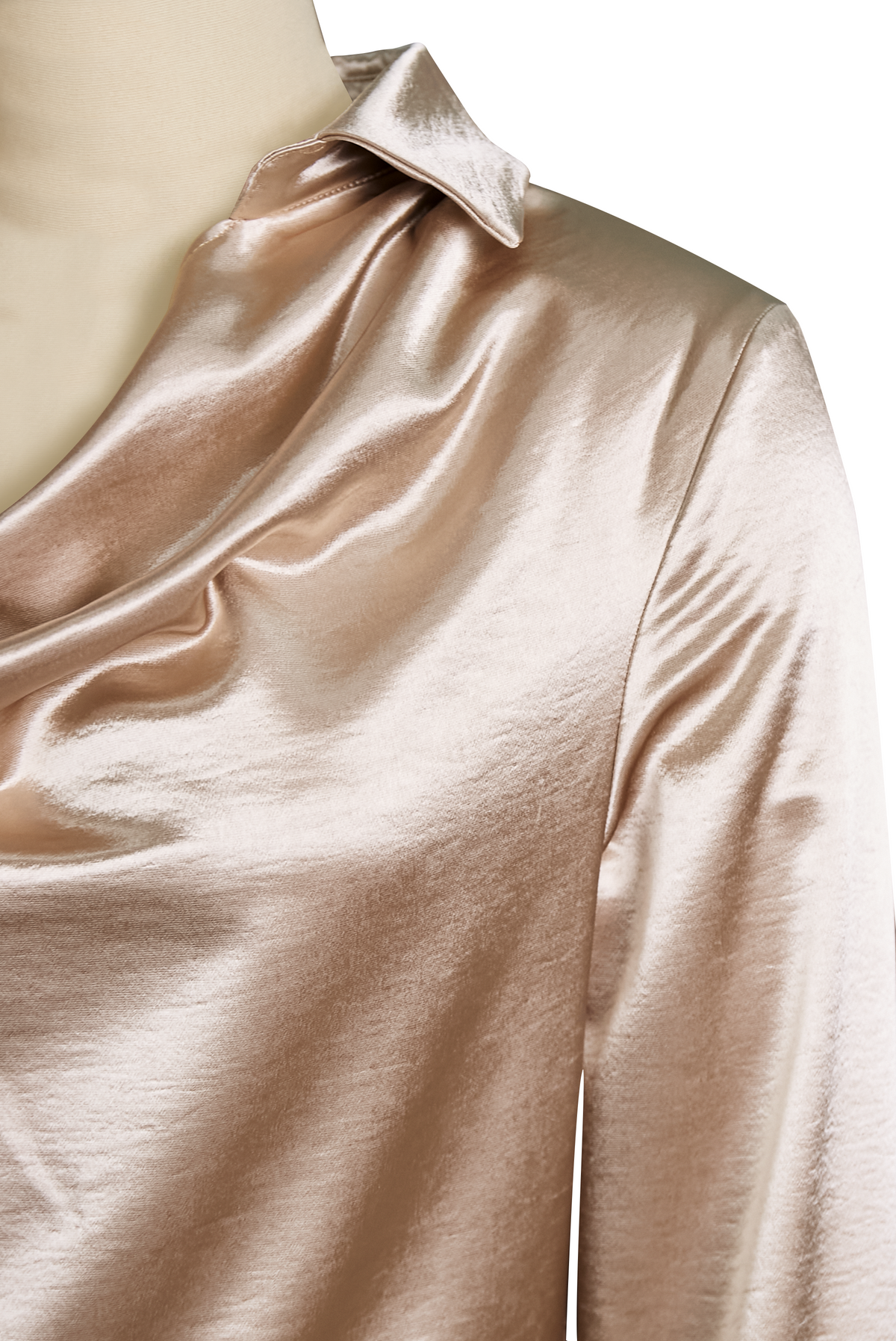 Satin Cowl Neck Collared Long Sleeve Blouse
