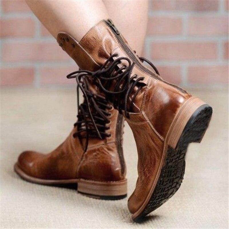 Lace Up Studded Block Heel Mid Calf Boots 4