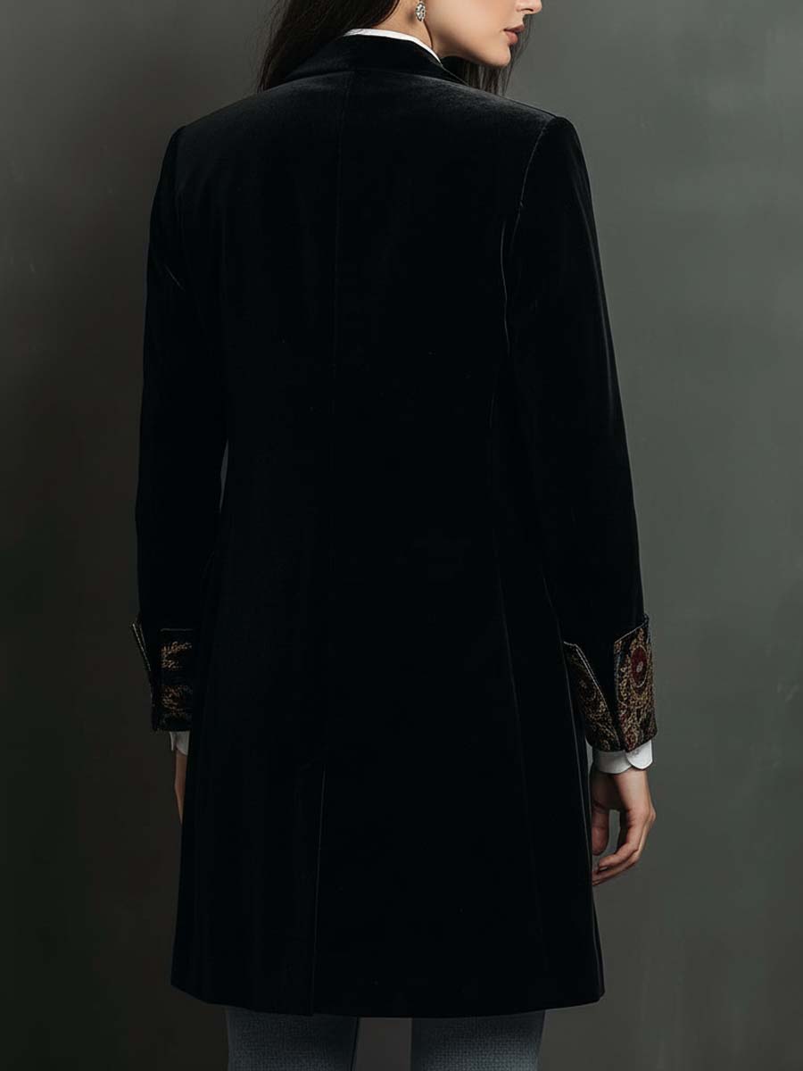 Baroque Print Lapel Velvet Longline Blazer 8