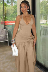 Halter Deep V-Neck Backless High Split Maxi Dress 30
