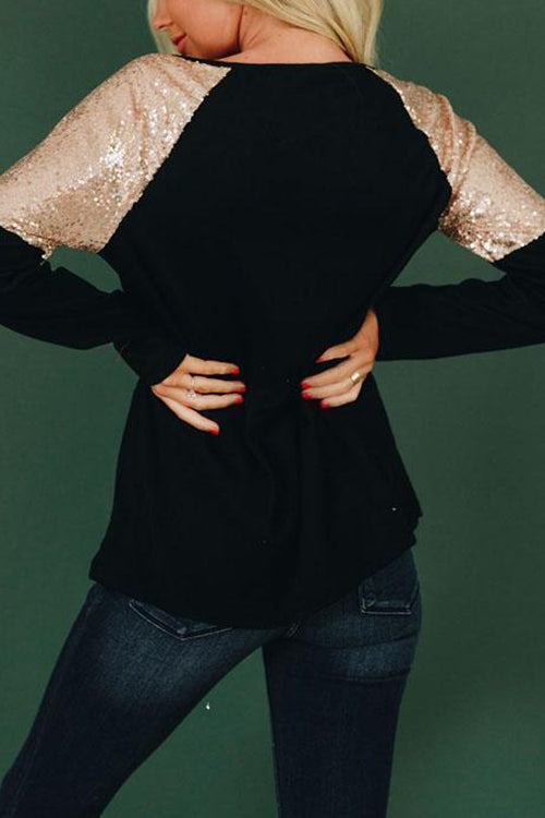 Sequin Shoulder Long Sleeve Top