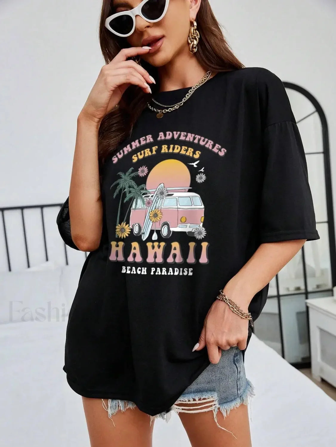 100% Cotton Hawaii Summer Adventure Print T-Shirt