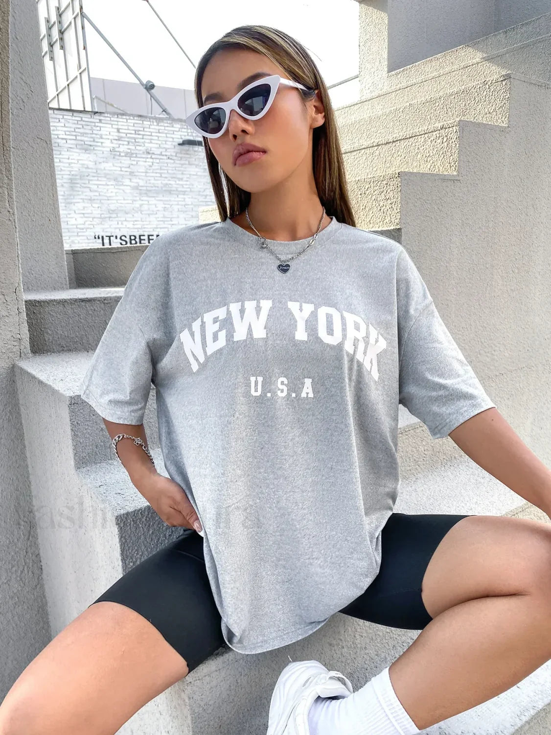 100% Cotton USA New York Letter Print T-Shirt
