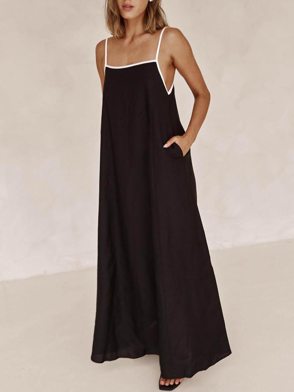 A-line Summer Vibe Contrasting Suspender Dress Black