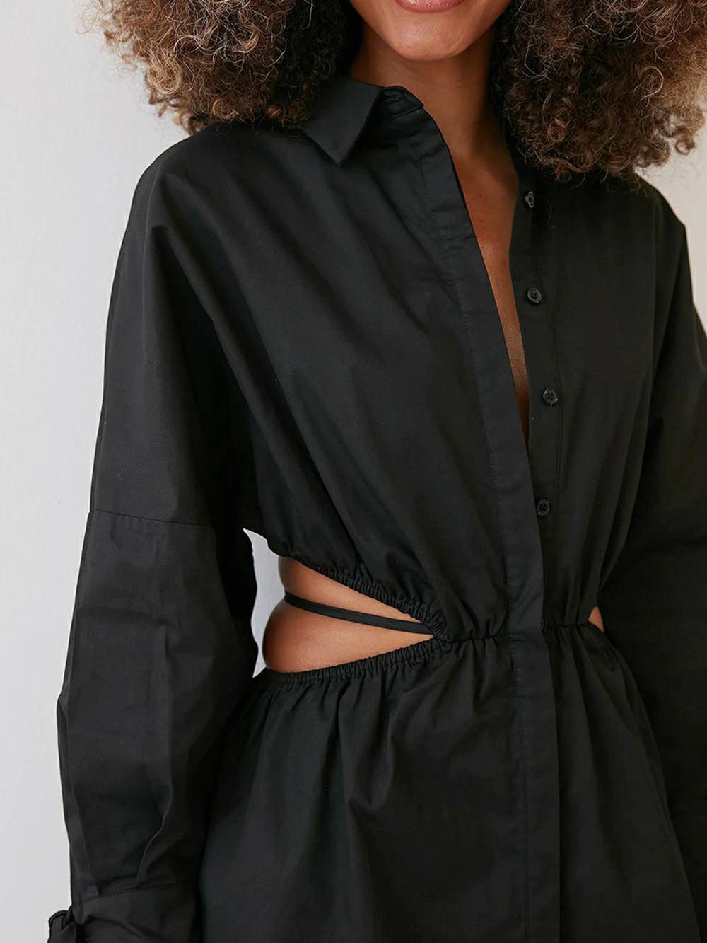 Long Sleeve Cut Out Collared Mini Dress 7