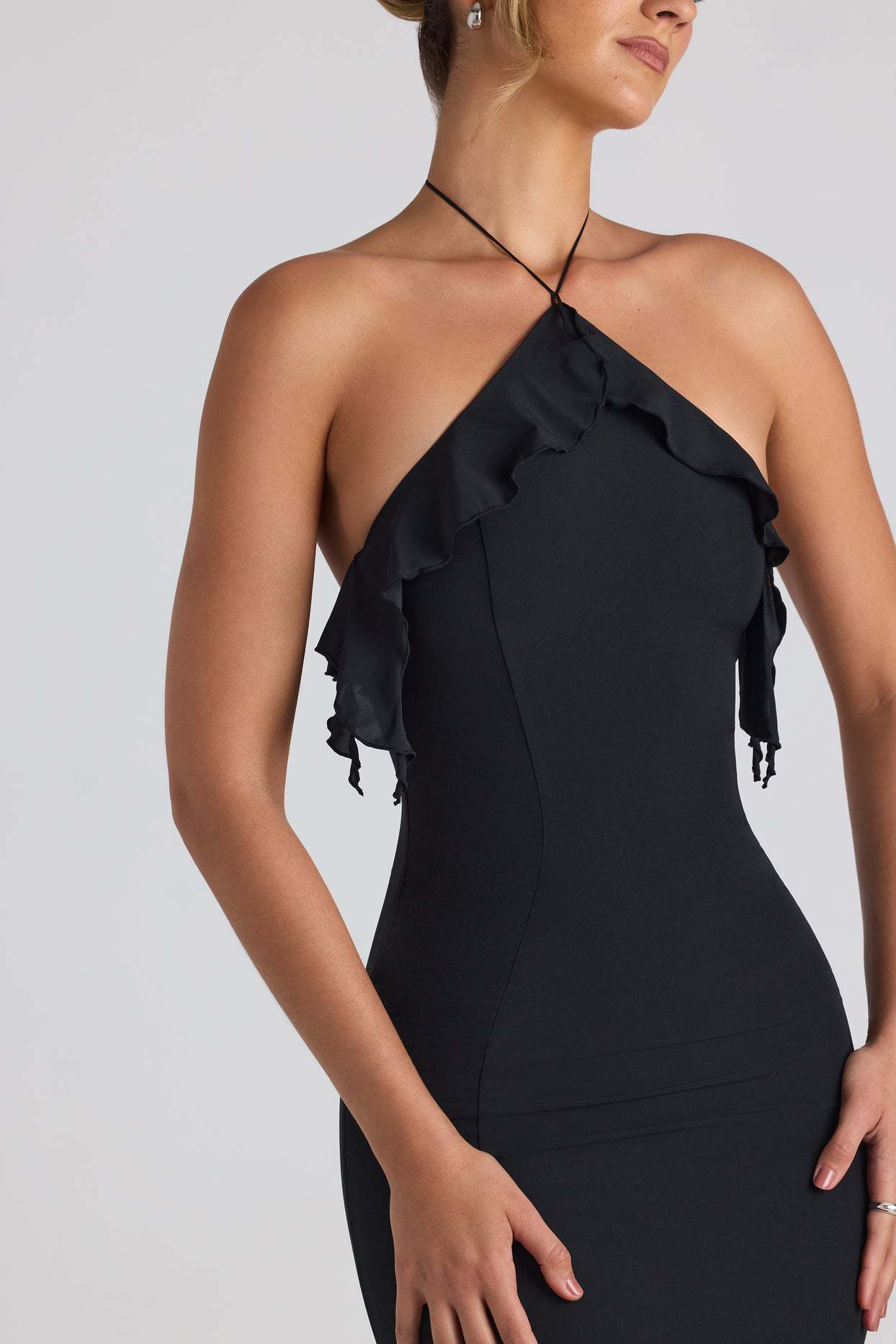 Ruffle - Trim Halterneck Evening Maxi Dress