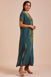 Embroidered V-Neck Short Sleeve Kaftan Maxi Dress 17