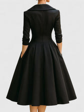 Satin Collared Long Sleeve Fit and Flare Midi Dress 4