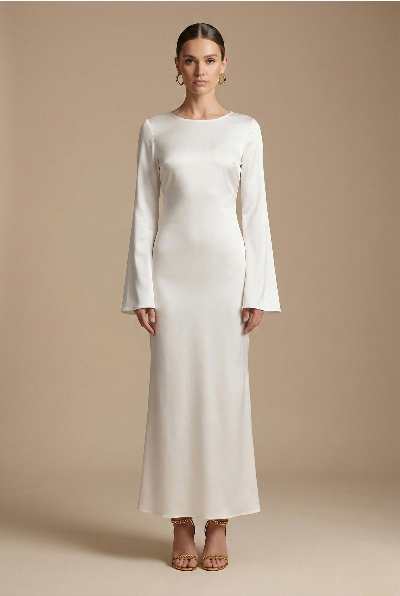 Satin Long Sleeve Bias-Cut Maxi Dress