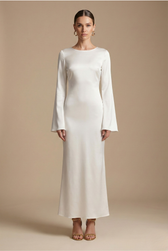 Satin Long Sleeve Bias-Cut Maxi Dress