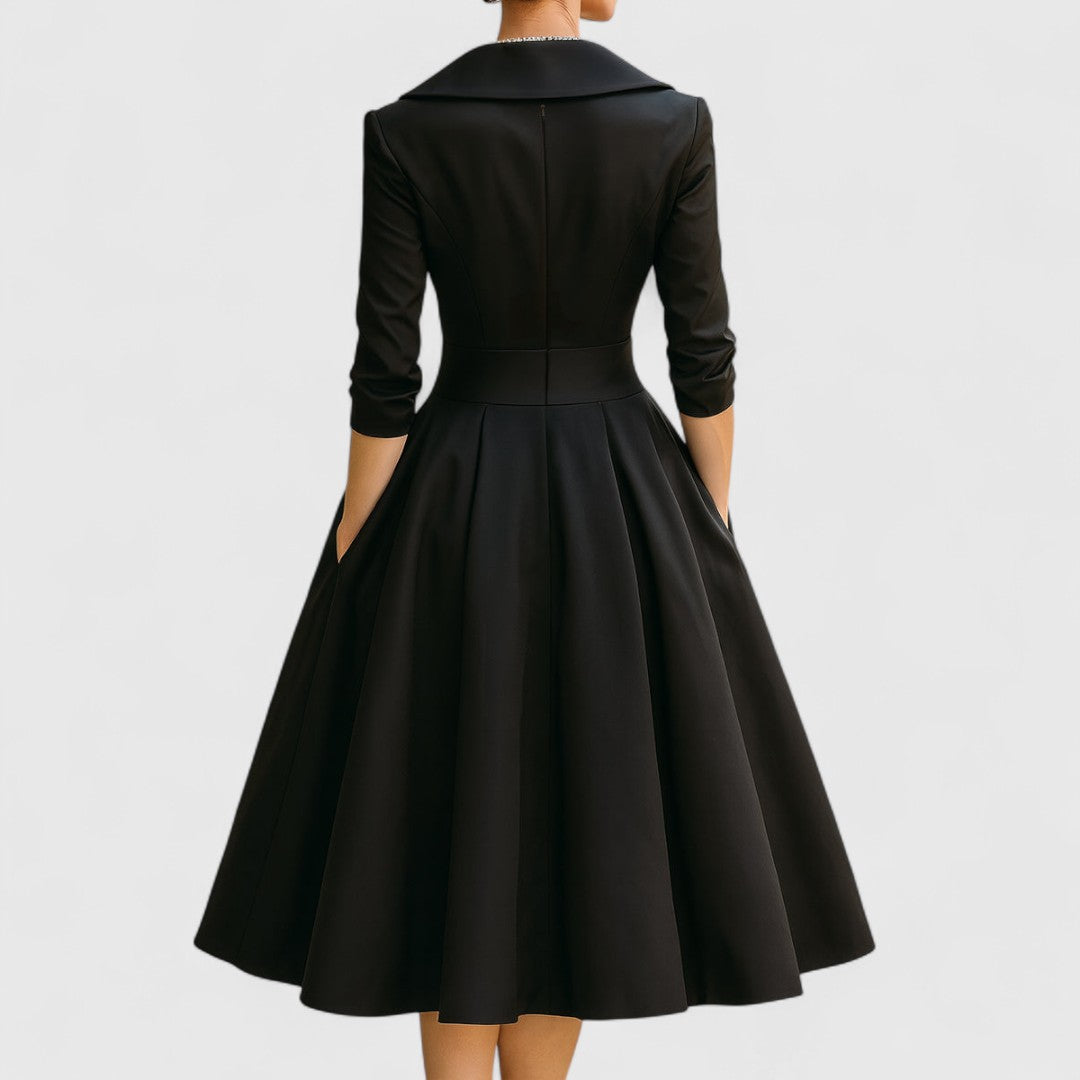 Satin Shawl Collar Wrap Fit and Flare Midi Dress