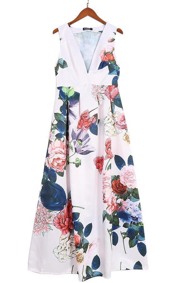 Floral Satin Deep V-Neck Sleeveless Maxi Gown 6