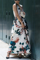 Floral Satin Deep V-Neck Sleeveless Maxi Gown 2