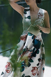 Floral Satin Deep V-Neck Sleeveless Maxi Gown 3