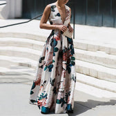 Floral Satin Deep V-Neck Sleeveless Maxi Gown 4