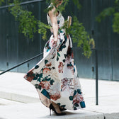 Floral Satin Deep V-Neck Sleeveless Maxi Gown 5