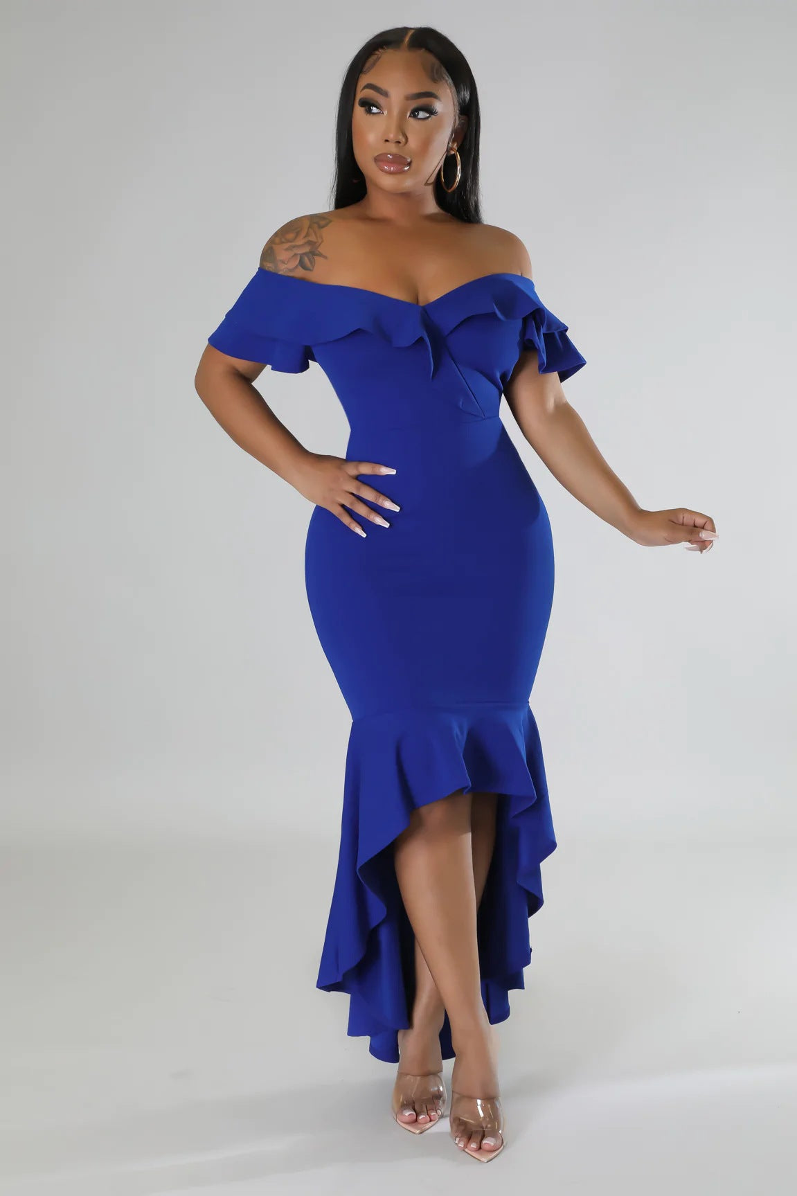 Slim Fit Elegant Ruffle Summer Irregular Asymmetric Women Dress High Split