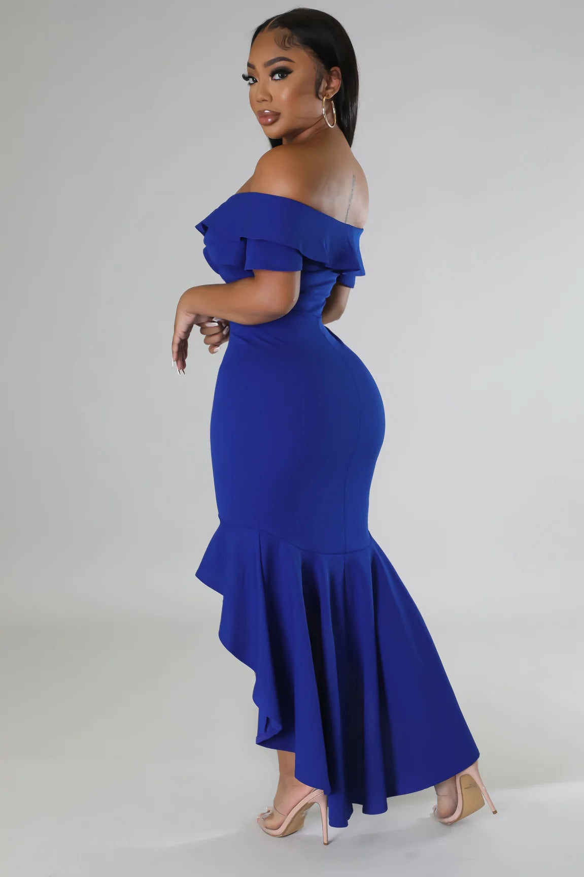 Slim Fit Elegant Ruffle Summer Irregular Asymmetric Women Dress High Split