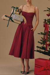 Square Neck Cap Sleeve Fit and Flare Midi Dress 15