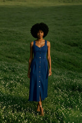 Washed Button Front Cami Denim Dress