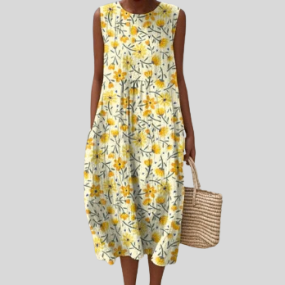 Ditsy Floral Sleeveless Round Neck Cocoon Midi Dress