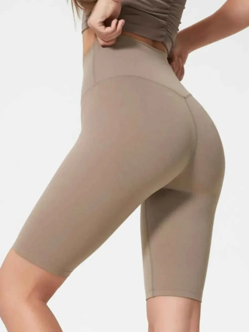 High Waist Wide Waistband Knee Length Active Biker Shorts 19