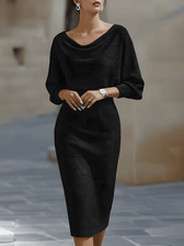 Knit Cowl Neck Batwing Long Sleeve Bodycon Midi Dress 3