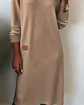 V-Neck Long Sleeve Ribbed Cuff Sweatshirt Mini Dress 6