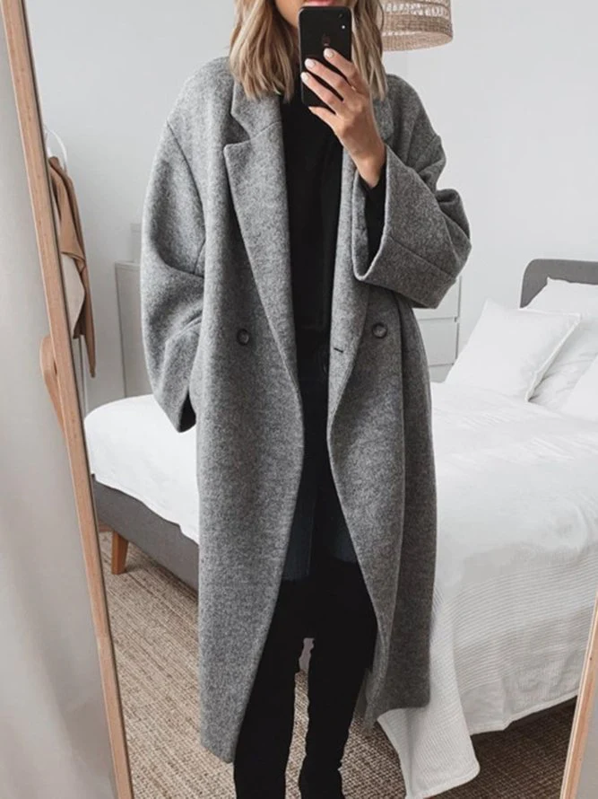 Notch Lapel Double Breasted Longline Wool Coat