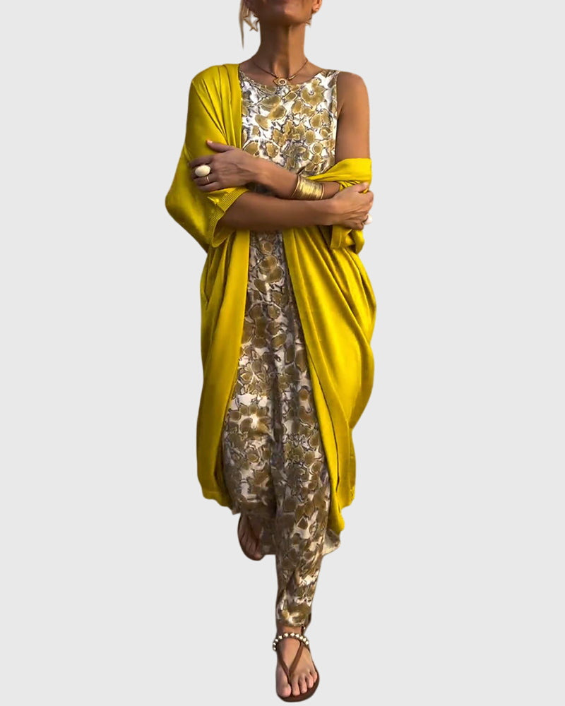 Floral Print Sleeveless Top and Tapered Pants Draped Two Piece Set