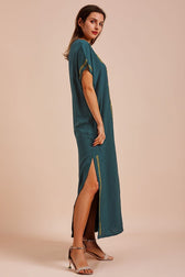 Embroidered V-Neck Short Sleeve Kaftan Maxi Dress 18