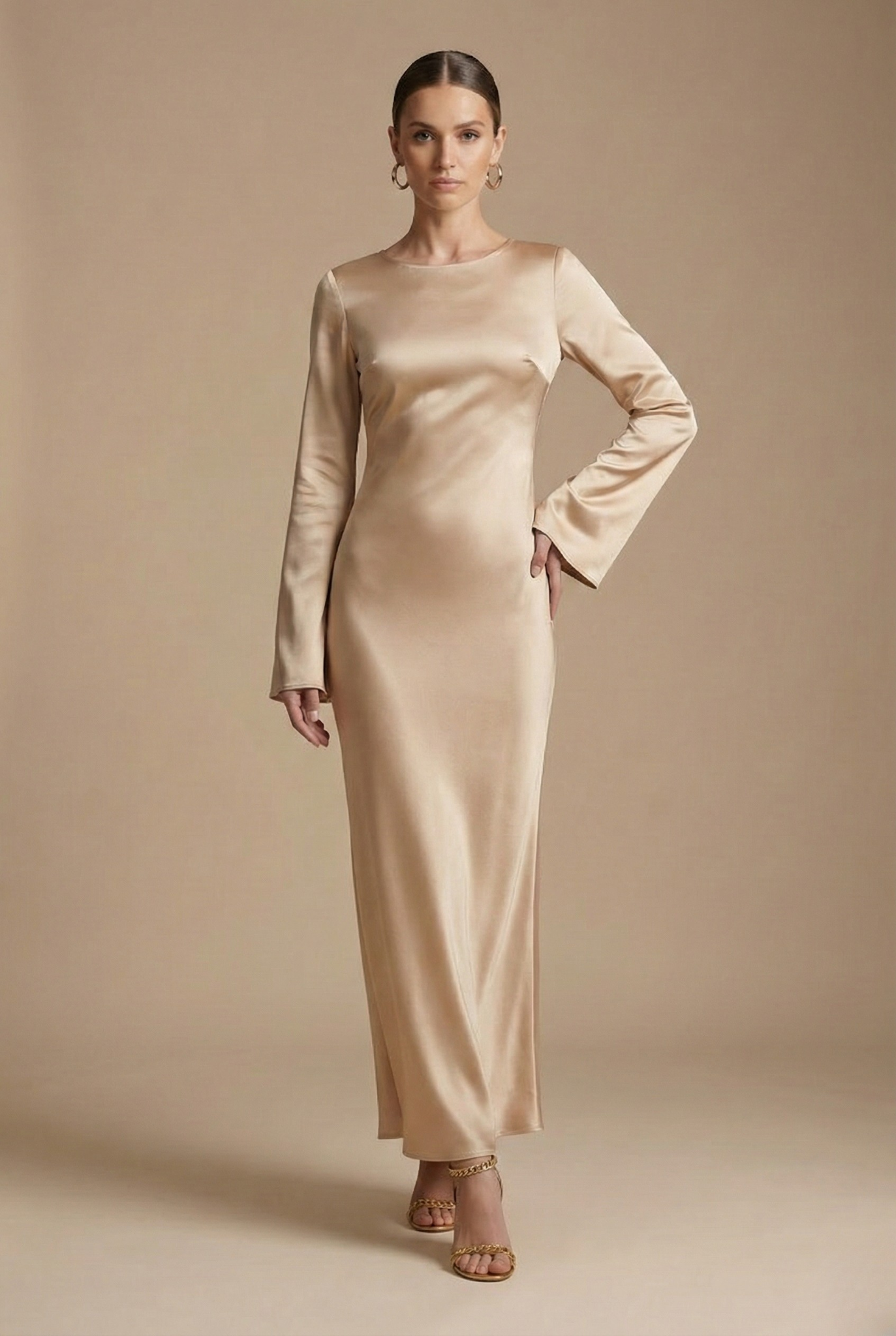 Satin Long Sleeve Bias-Cut Maxi Dress 4