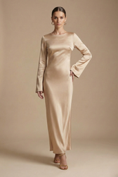 Satin Long Sleeve Bias-Cut Maxi Dress 4